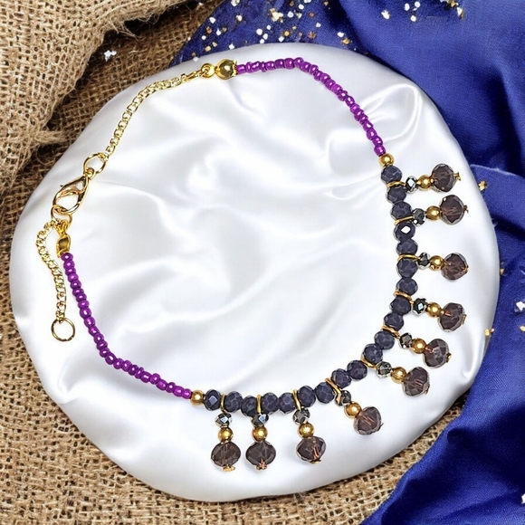 🆕Boho Luxe Amethyst Charm Anklet | Turkish Gold-Plated Artisan Piece Resort - Picture 5 of 14